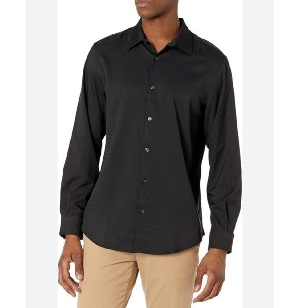 Perry Ellis Black Collared Button Down Long Sleeve Classic Shirt Mens Size L